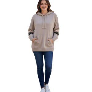 Wispr‎ Sweater Womens Small Tan Cotton Silk Knit Hooded Pullover Sweatshirt
